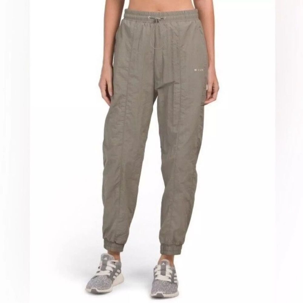 Olive Green Parachute Cargo Pants Nylon Utility Jogger Elastic Waist Outdoor L